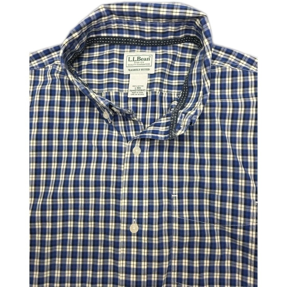 L.L. Bean Blue White Plaid Long Sleeve Shirt XL Tall Cotton Traditional Fit